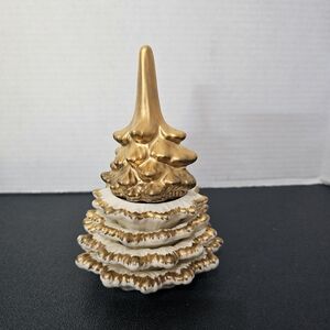 Christmas Tree Ashtray Set Gold White Porcelain Stacking Japan MCM Vintage